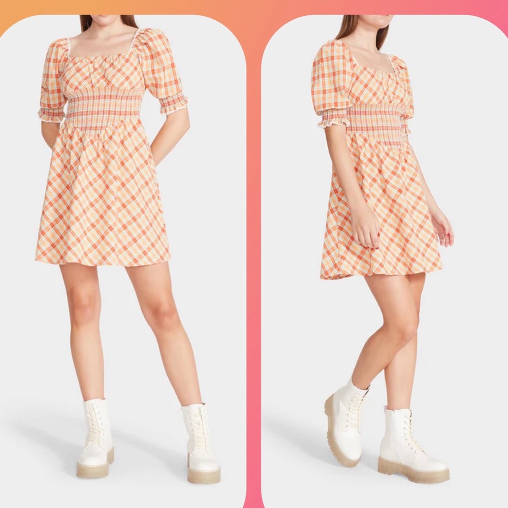 🍒NWOT BETSEY JOHNSON Orange checkered Midi Dress size XL